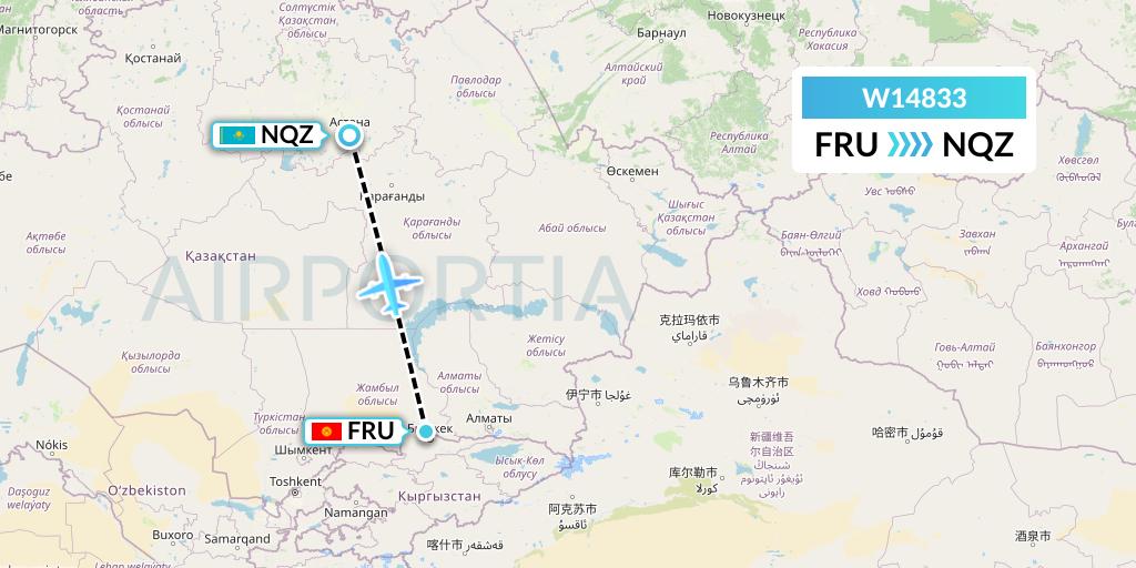 W14833 World Ticket Ltd Flight Map: Bishkek to Astana