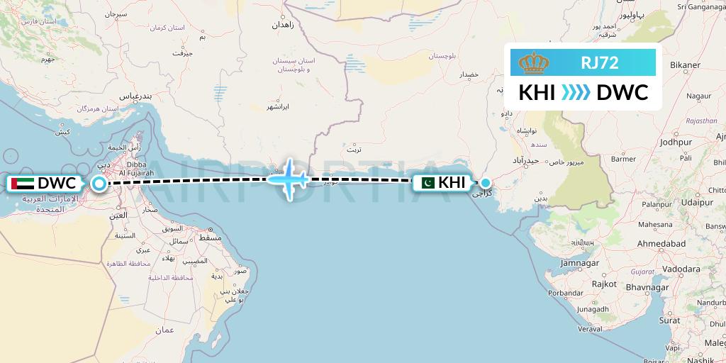 RJ72 Royal Jordanian Flight Map: Karachi to Dubai