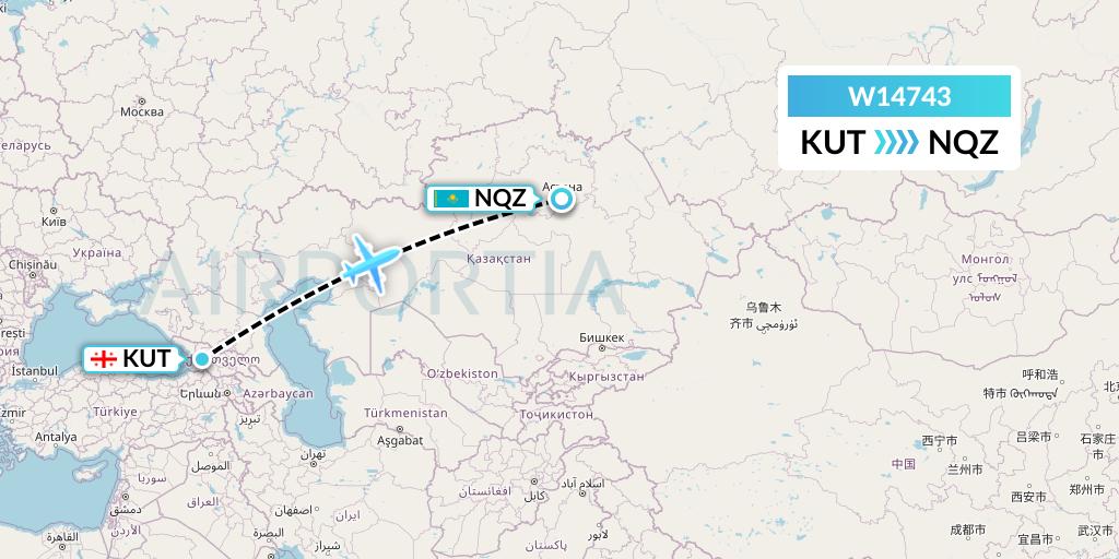 W14743 World Ticket Ltd Flight Map: Kutaisi to Astana