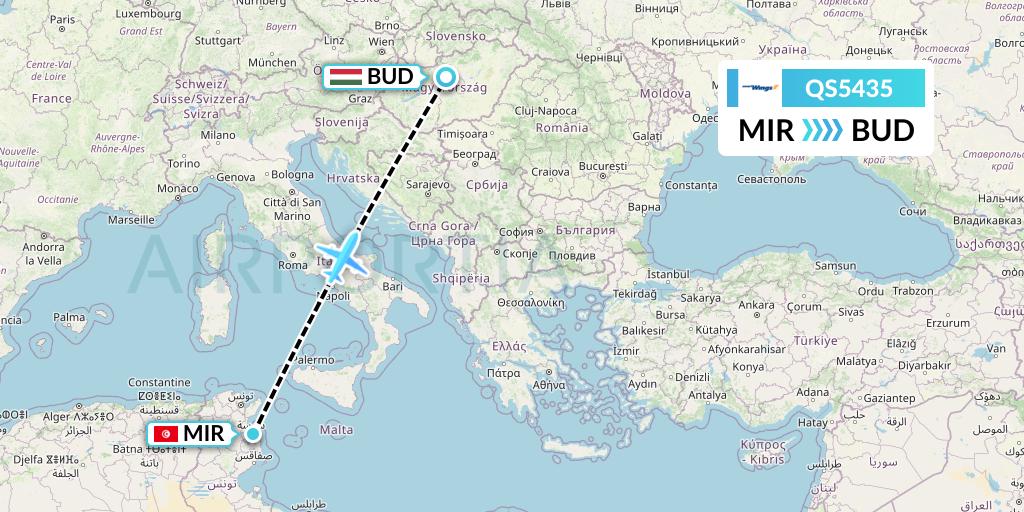 QS5435 Smartwings Flight Map: Monastir to Budapest