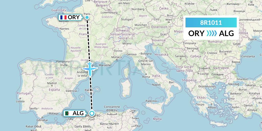 8R1011 Amelia Flight Map: Paris to Algiers