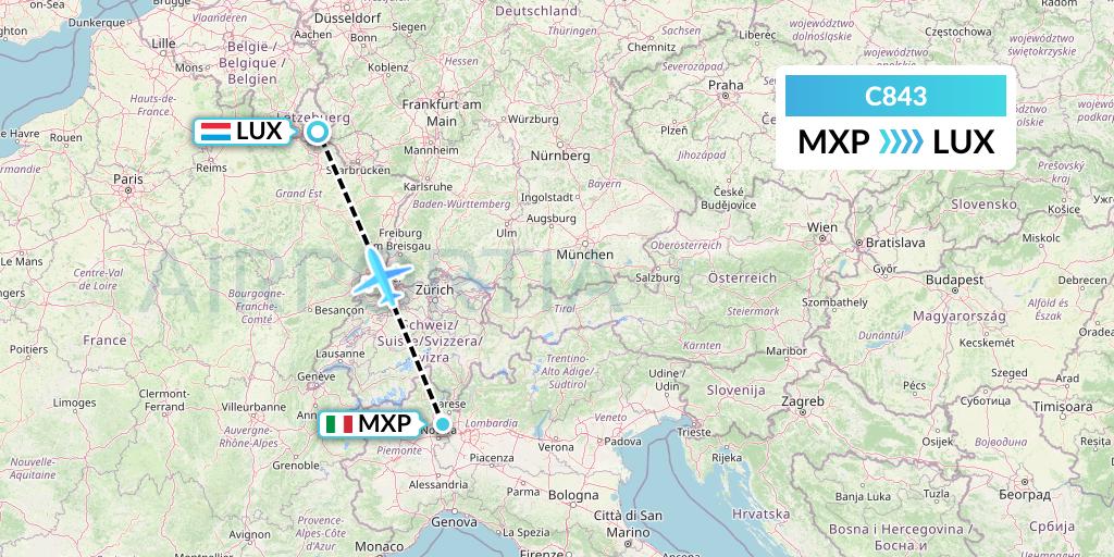 C843 Cronos Airlines Flight Map: Milan to Luxembourg