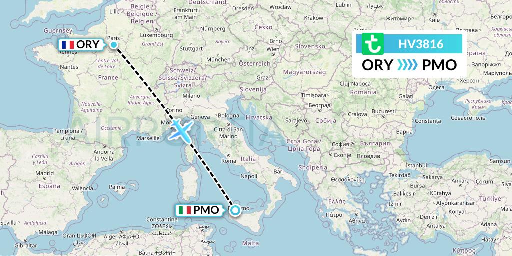 HV3816 Transavia Flight Map: Paris to Palermo