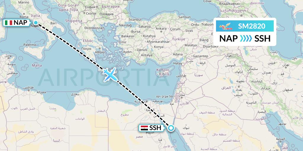 SM2820 Air Cairo Flight Map: Naples to Sharm el-Sheikh