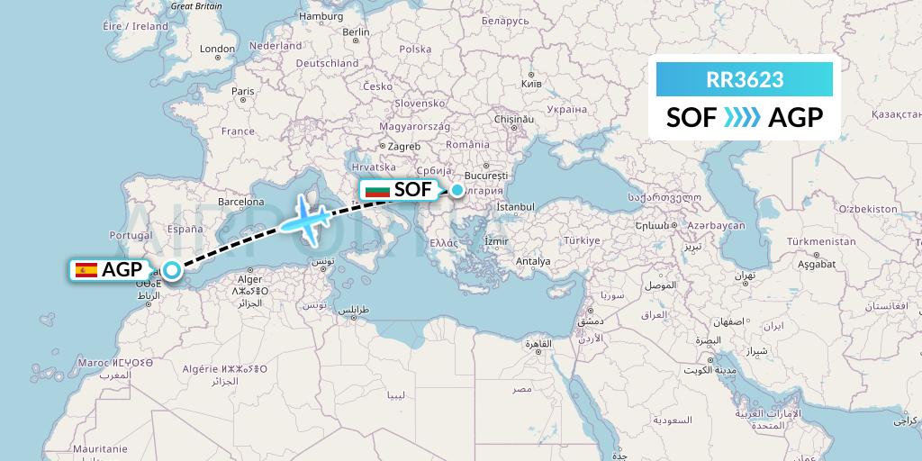 RR3623 Royal Air Force Flight Map: Sofia to Malaga