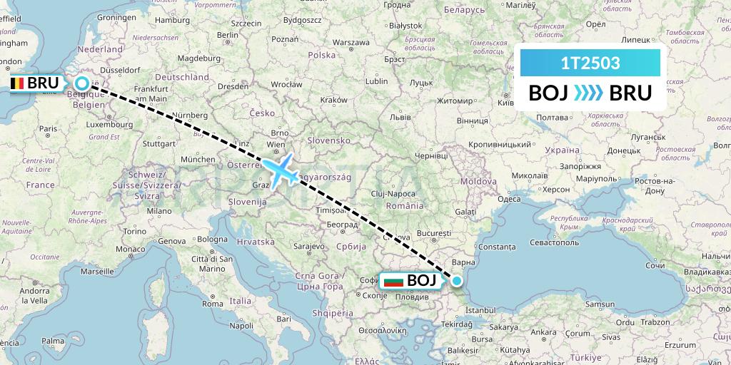 1T2503 Russian Sky Flight Map: Burgas to Brussels