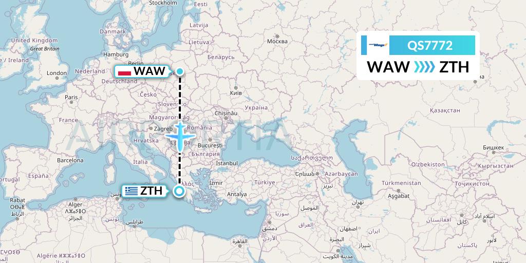 QS7772 Smartwings Flight Map: Warsaw to Zakynthos