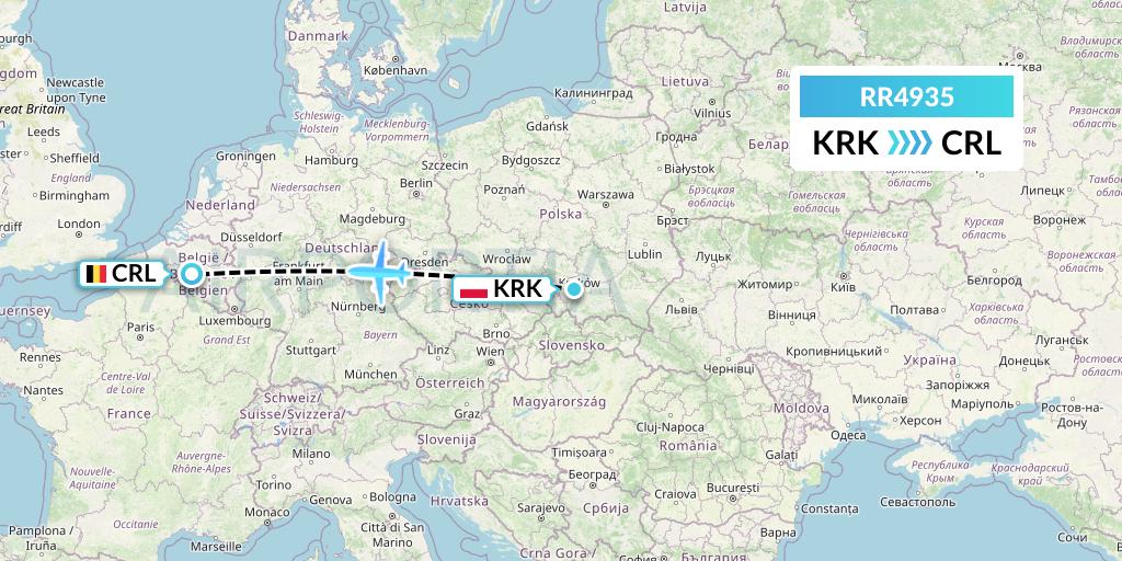 RR4935 Royal Air Force Flight Map: Krakow to Brussels