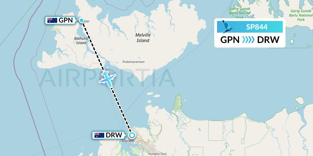 SP844 SATA Air Acores Flight Map: Australia to Darwin