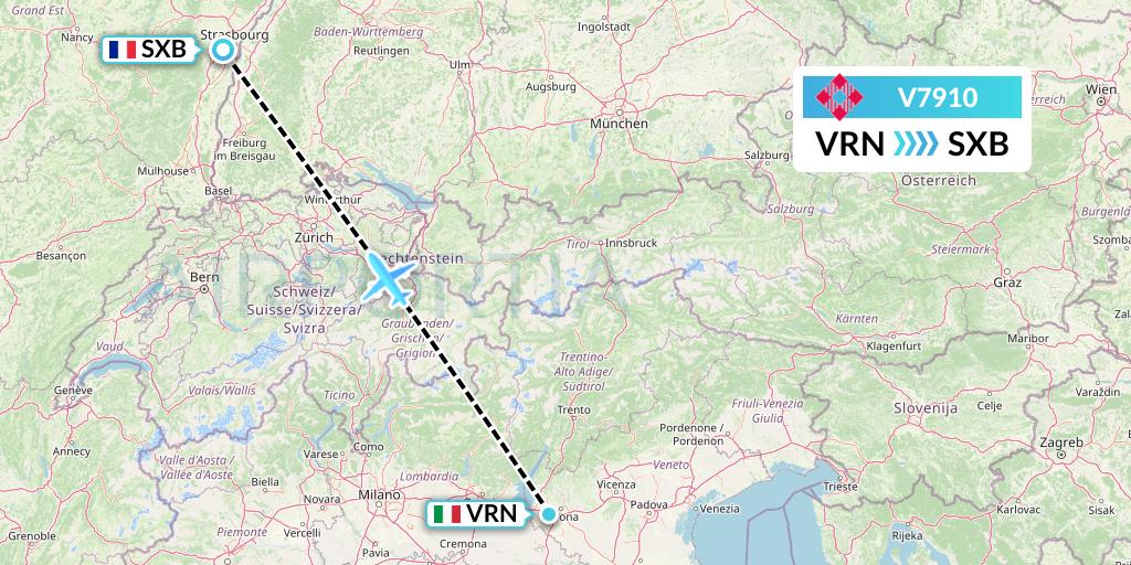 V7910 Volotea Flight Map: Verona to Strasbourg