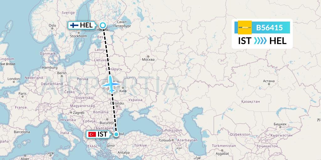 B56415 Fly SAX Flight Map: Istanbul to Helsinki