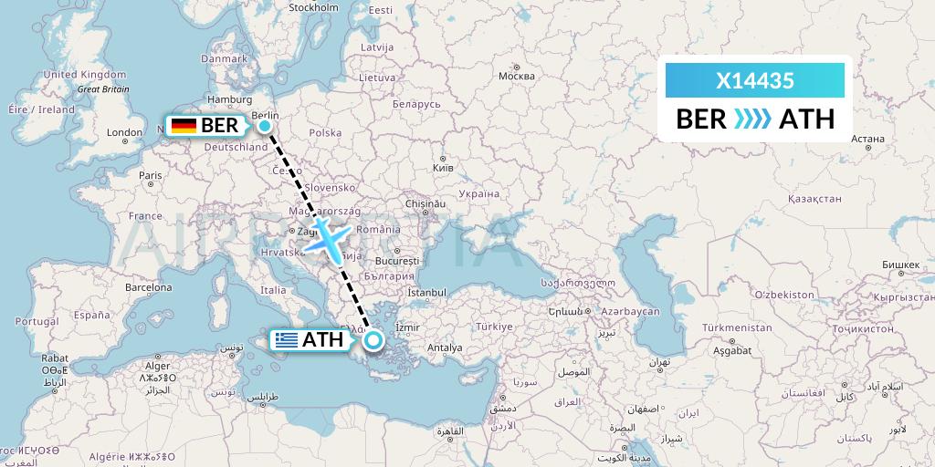 X14435 Nik Airways Flight Map: Berlin to Athens