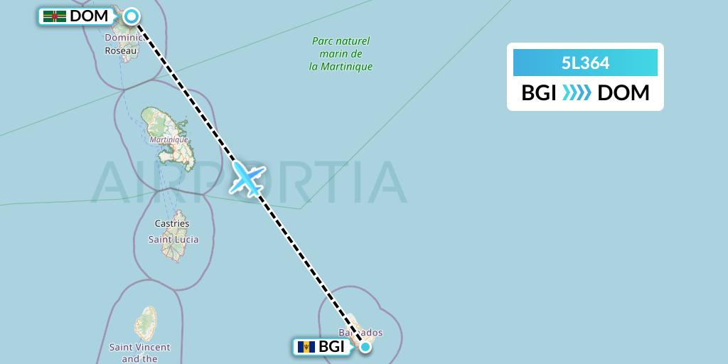 5L364 Fly Salone Airlines Limited Flight Map: Bridgetown to Dominica