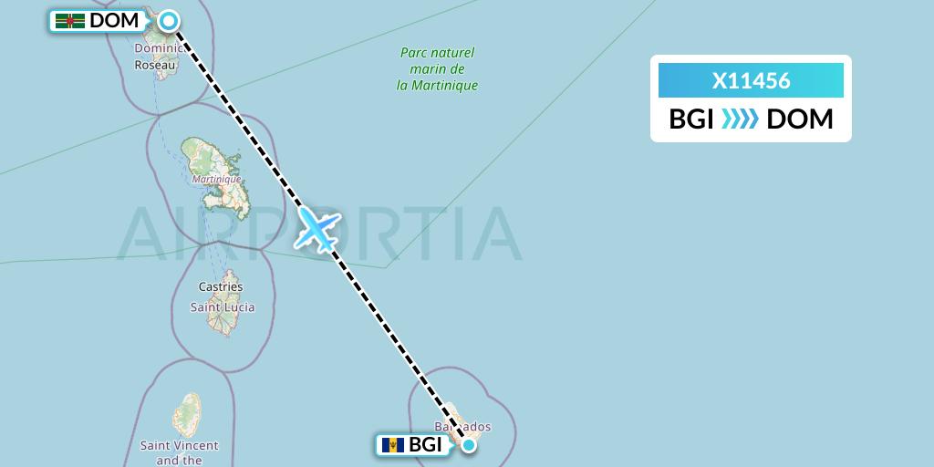 X11456 Nik Airways Flight Map: Bridgetown to Dominica