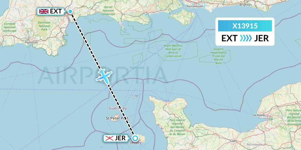 X13915 Nik Airways Flight Map: Exeter to Jersey
