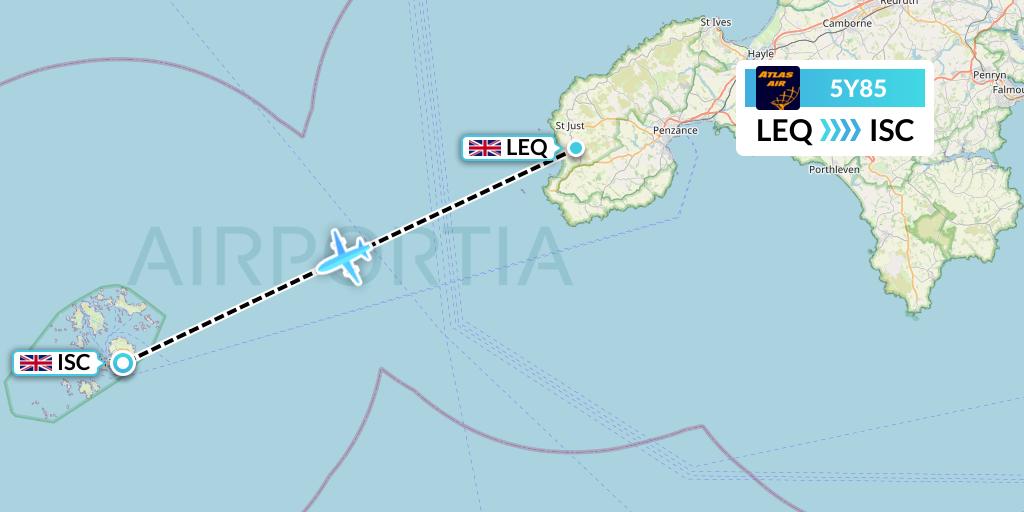 5Y85 Atlas Air Flight Map: Lands End to Isles Of Scilly