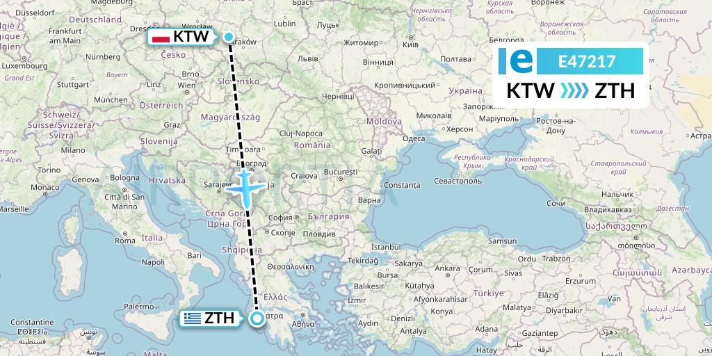 E47217 Estelar Latinoamerica C.A. Flight Map: Katowice to Zakynthos