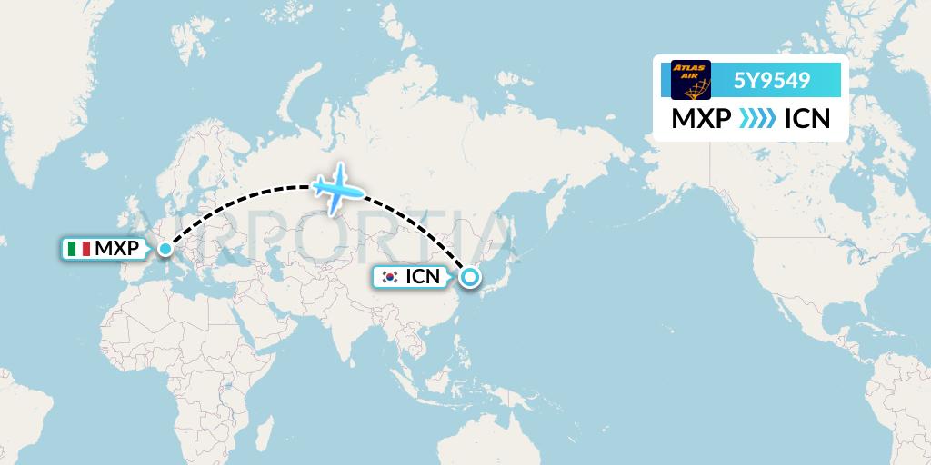 5Y9549 Atlas Air Flight Map: Milan to Seoul