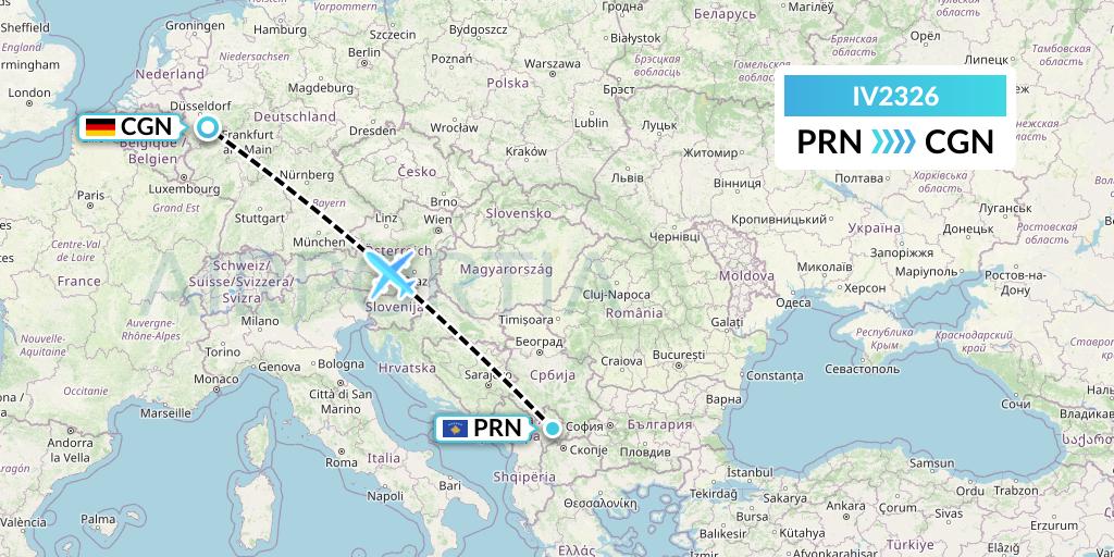 IV2326 VVB Aviation Malta Flight Map: Pristina to Cologne