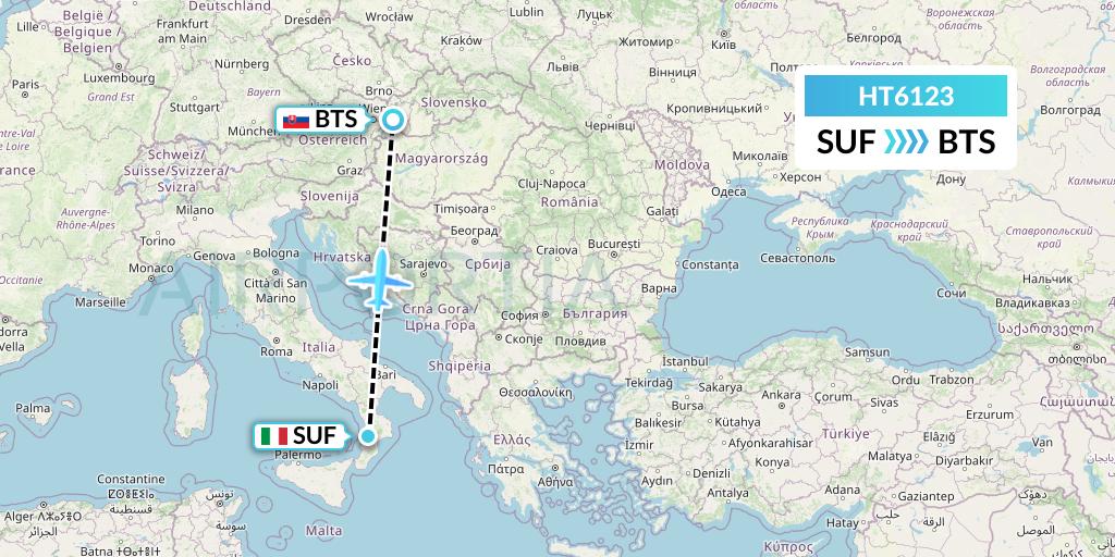 HT6123 Ningxia Cargo Airlines CO.,LTD Flight Map: Lamezia Terme to Bratislava
