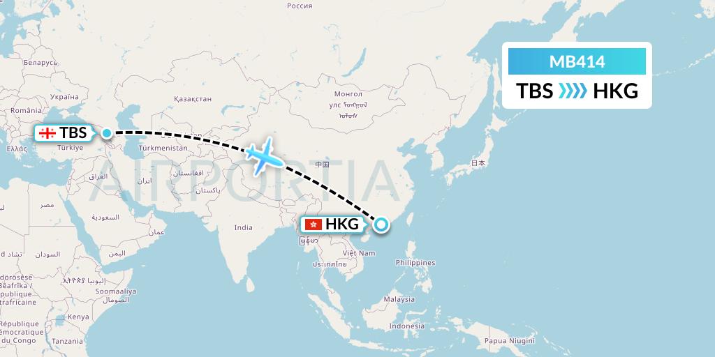MB414 MNG Airlines Flight Map: Tbilisi to Hong Kong