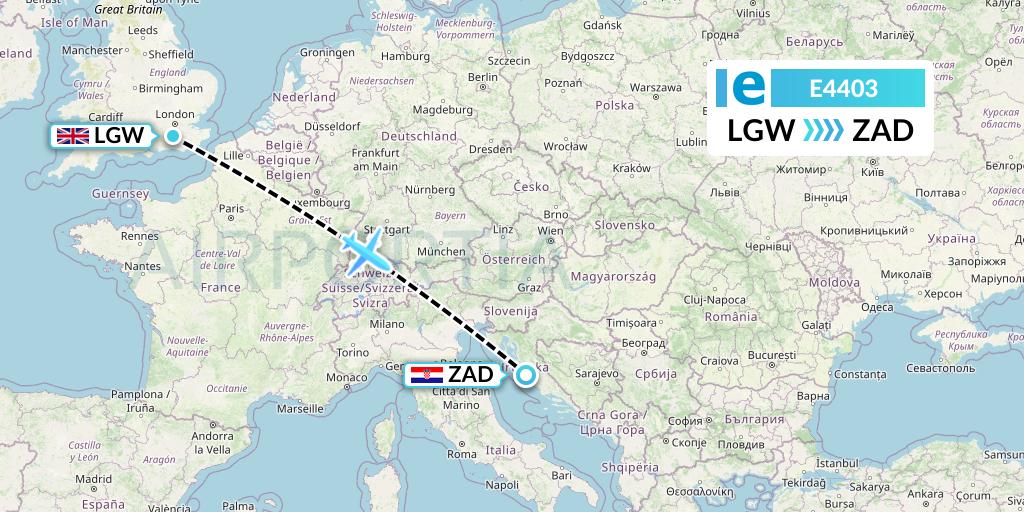 E4403 Estelar Latinoamerica C.A. Flight Map: London to Zadar