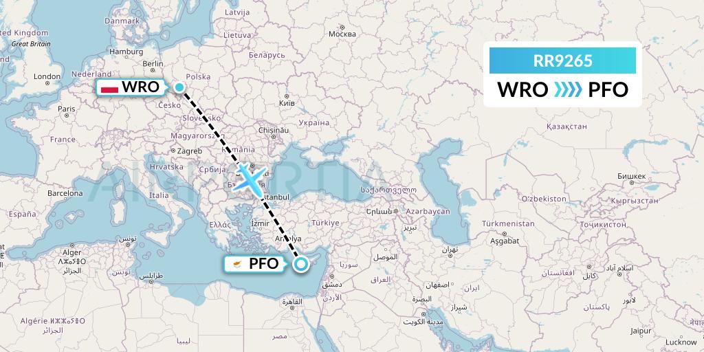 RR9265 Royal Air Force Flight Map: Wroclaw to Pafos