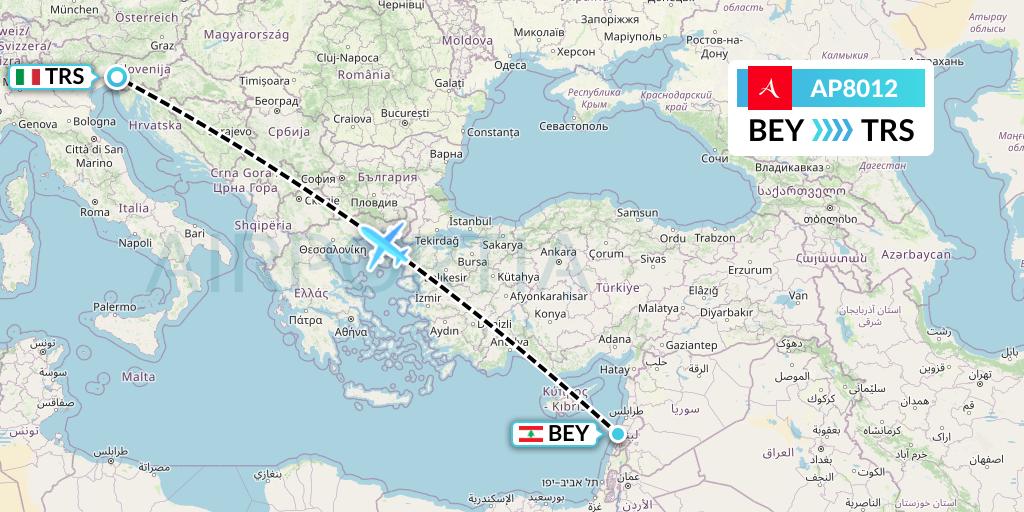AP8012 AlbaStar Flight Map: Beirut to Trieste