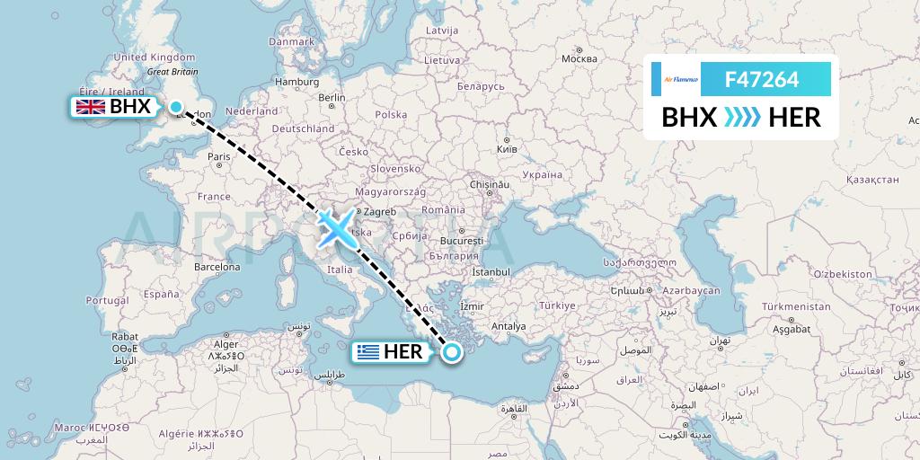 F47264 Air Flamenco Flight Map: Birmingham to Heraklion
