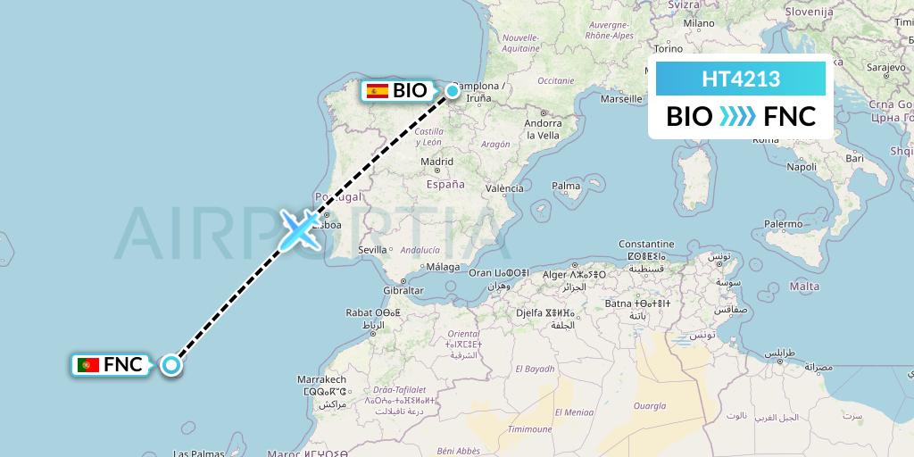 HT4213 Ningxia Cargo Airlines CO.,LTD Flight Map: Bilbao to Funchal