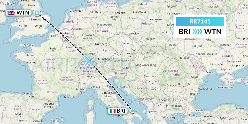 RR7141 Royal Air Force Flight Map: Bari to Waddington