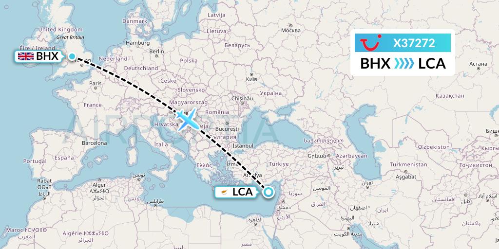 X37272 TUI fly Germany Flight Map: Birmingham to Larnaca
