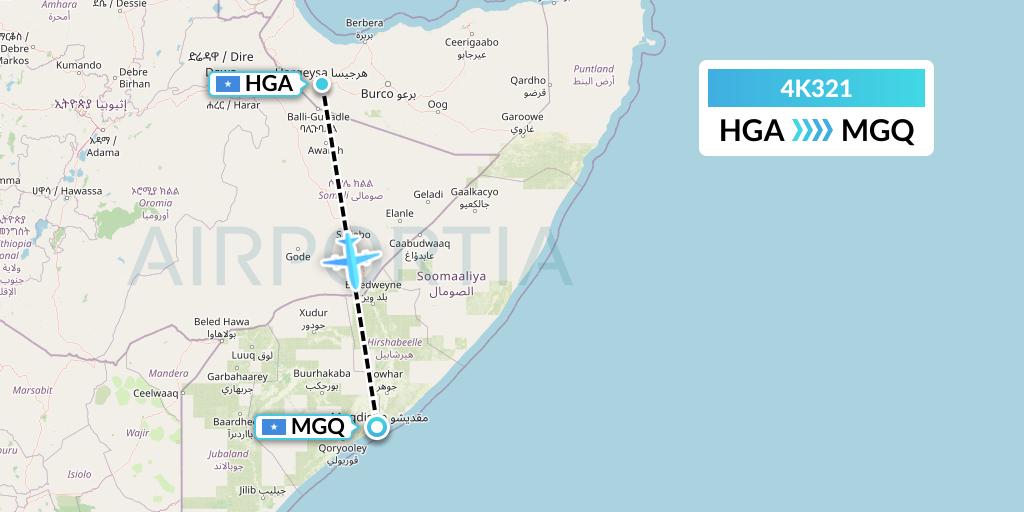 4K321 Kenn Borek Air Flight Map: Hargeisa to Mogadishu