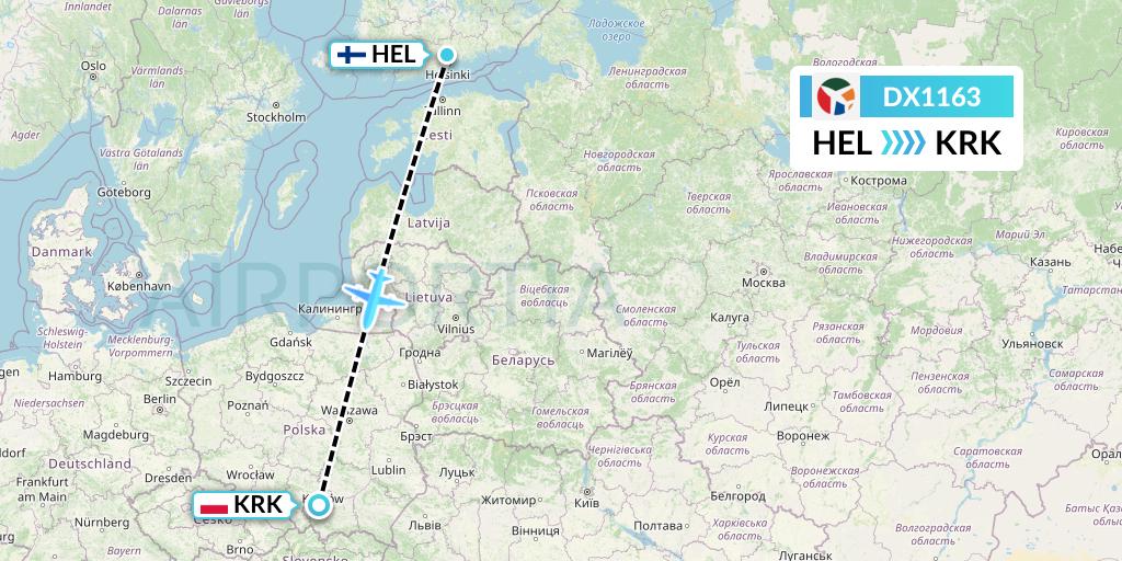 DX1163 Danish Air Transport Flight Map: Helsinki to Krakow