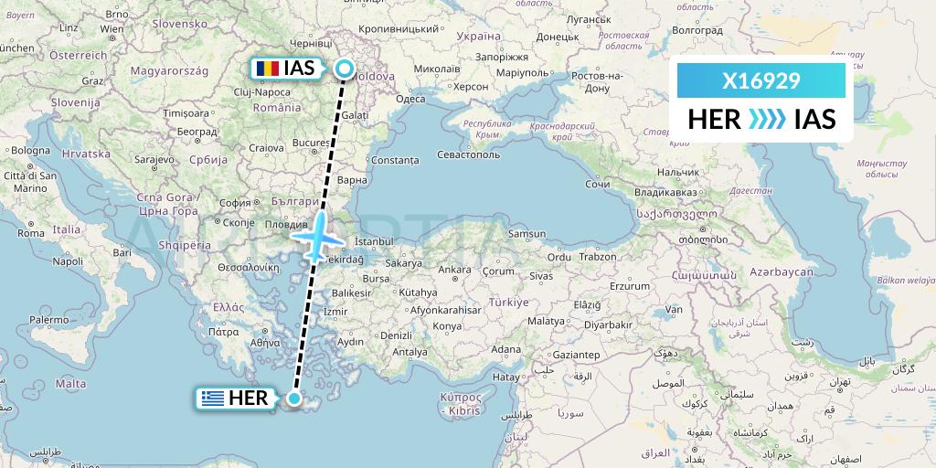X16929 Nik Airways Flight Map: Heraklion to Iasi