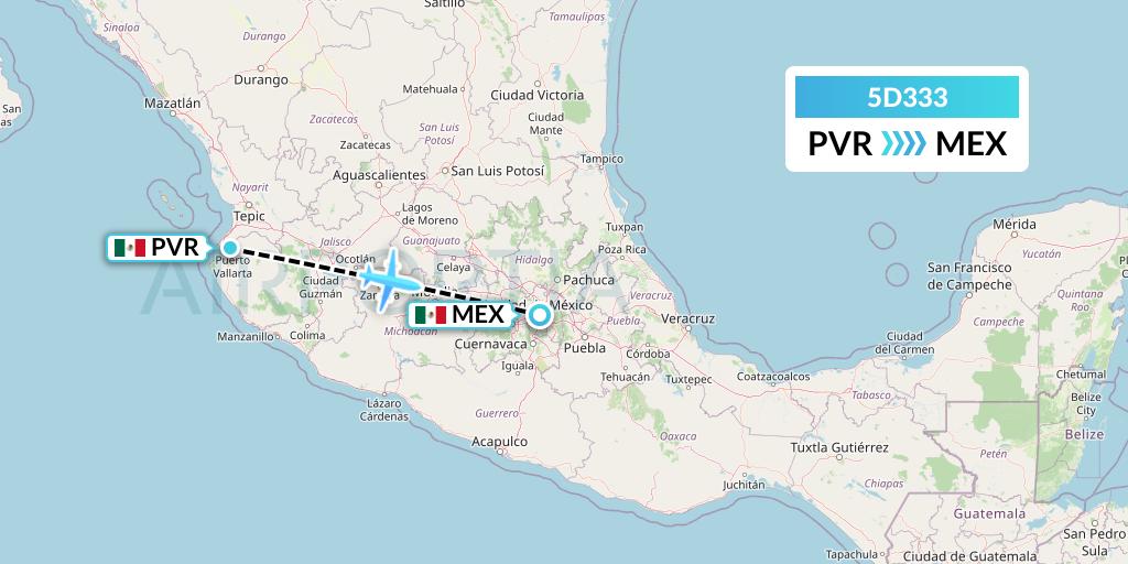 5D333 Aeromexico Connect Flight Map: Puerto Vallarta to Mexico City
