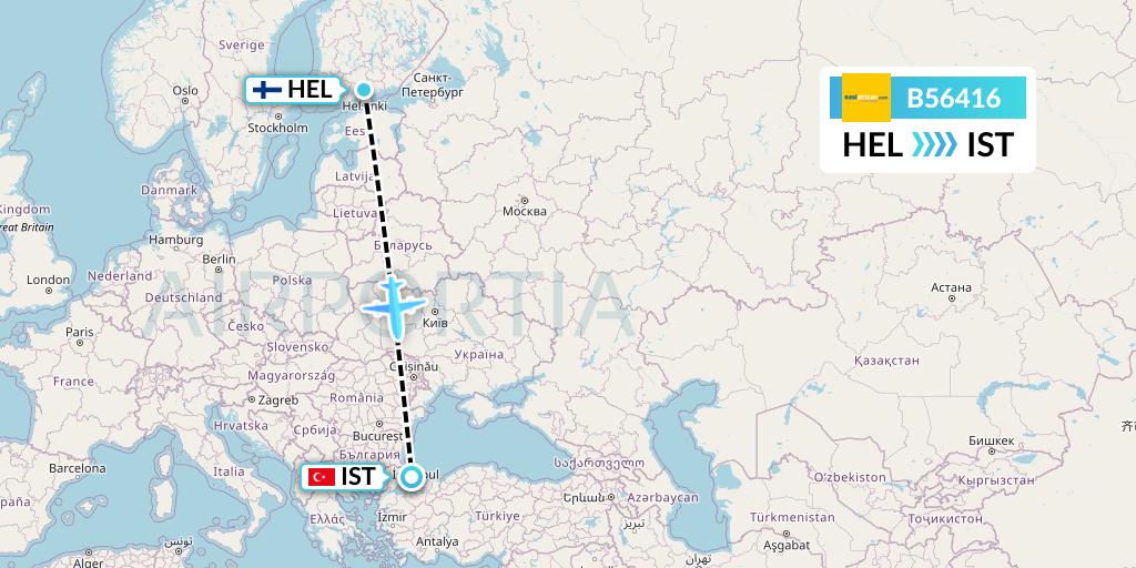 B56416 Fly SAX Flight Map: Helsinki to Istanbul