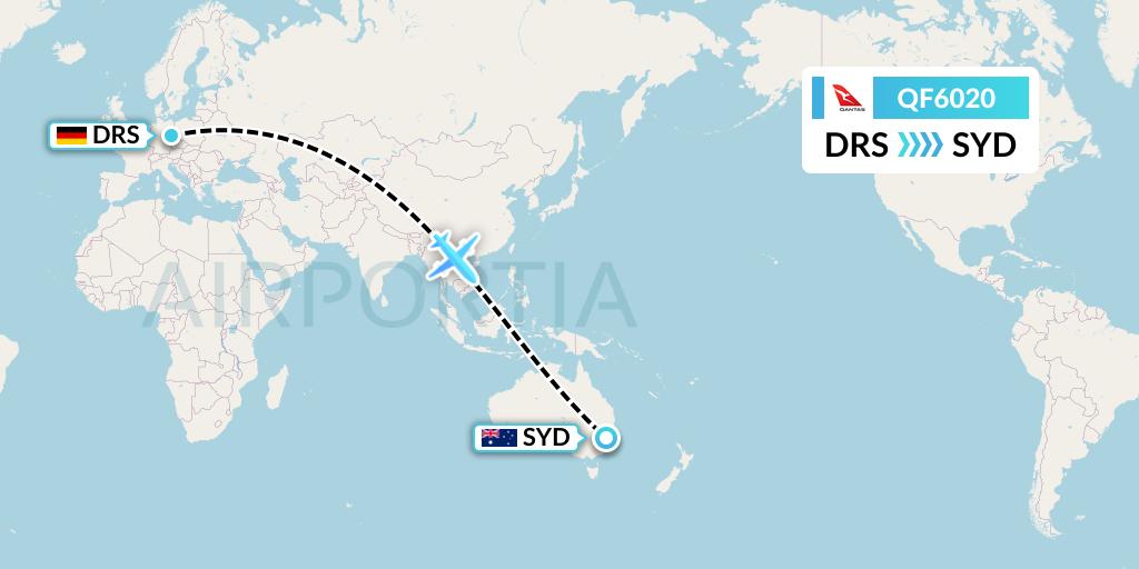 QF6020 Qantas Flight Map: Dresden to Sydney