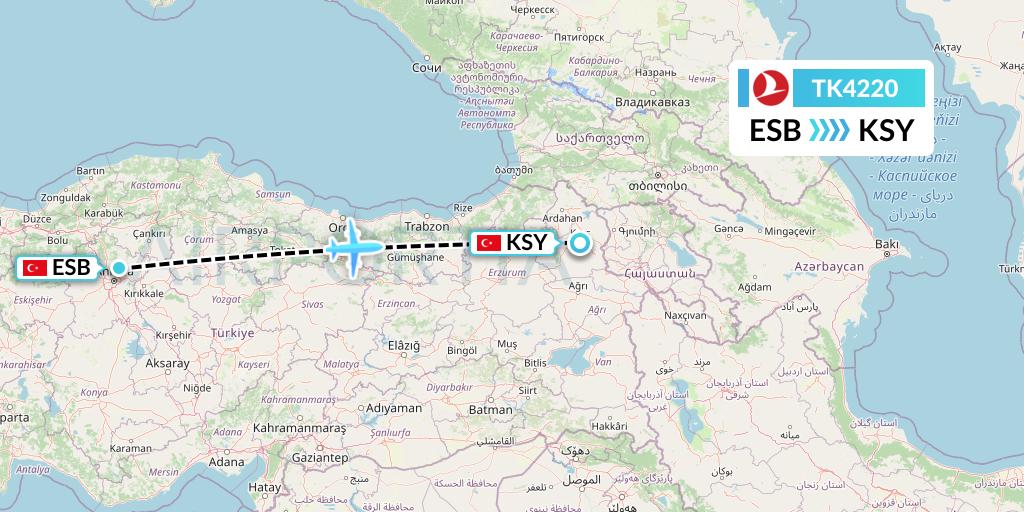 TK4220 Turkish Airlines Flight Map: Ankara to Kars