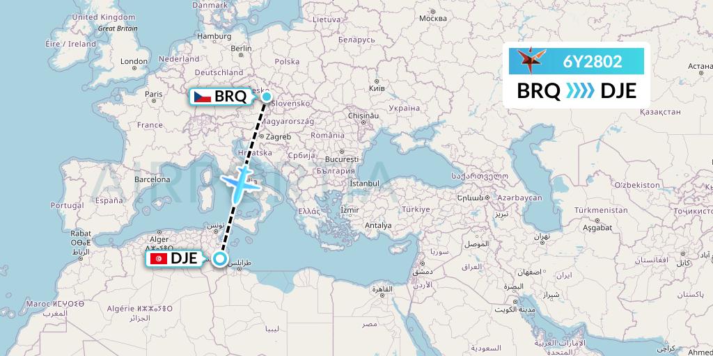 6Y2802 SmartLynx Flight Map: Brno to Djerba