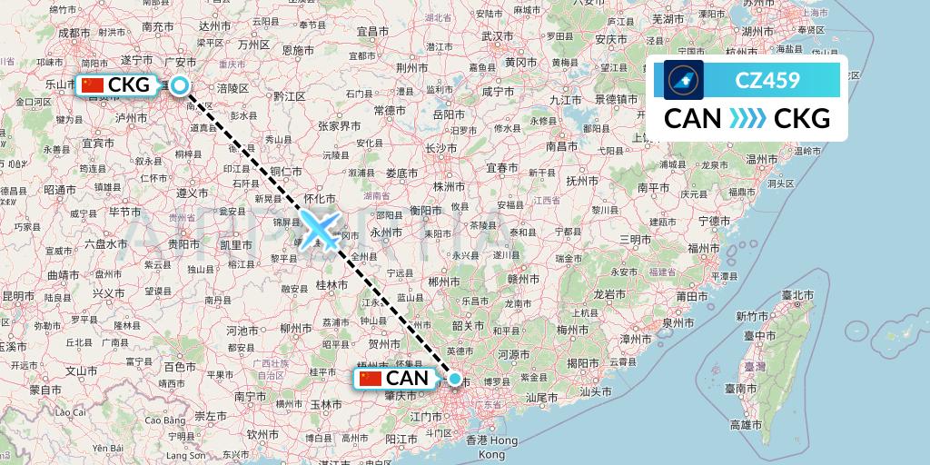 CZ459 China Southern Airlines Flight Map: Guangzhou to Chongqing