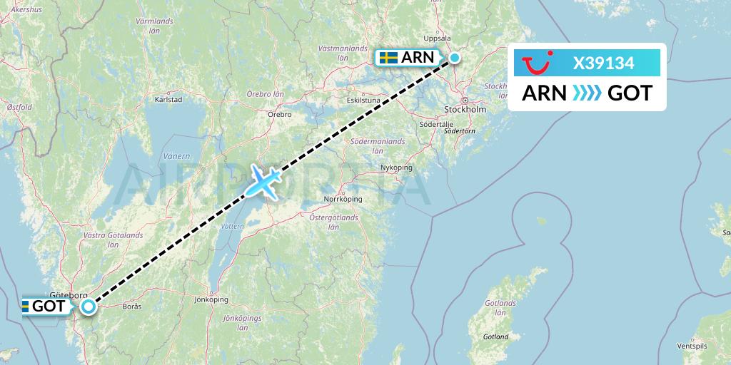 X39134 TUI fly Germany Flight Map: Stockholm to Gothenburg