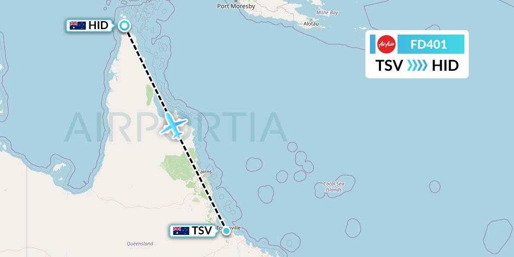 FD401 Thai AirAsia Flight Map: Townsville to Horn Island