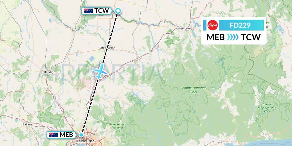 FD229 Thai AirAsia Flight Map: Essendon to Australia