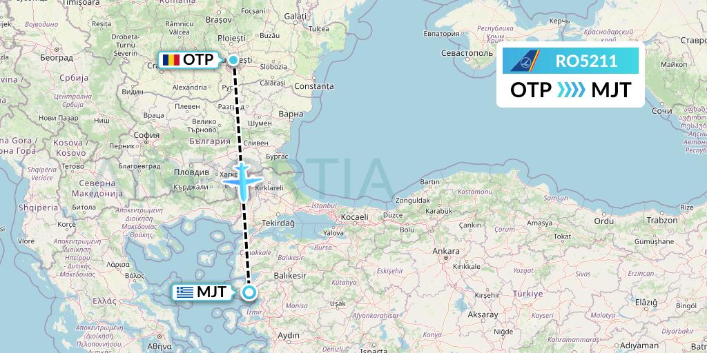 RO5211 Tarom Flight Map: Bucharest to Mytilene