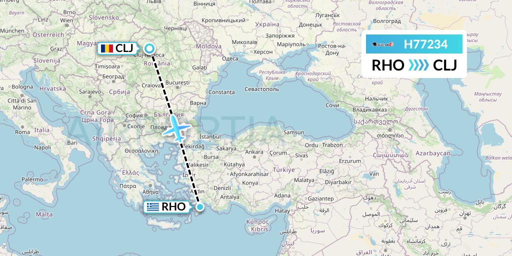H77234 Eagle Air Flight Map: Rhodes to Cluj-Napoca