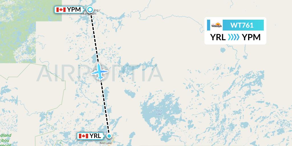 WT761 Swiftair Flight Map: Red Lake to Pikangikum