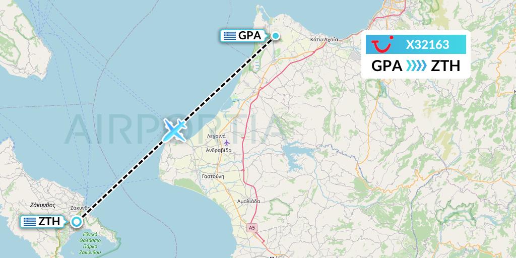 X32163 TUI fly Germany Flight Map: Patras to Zakynthos