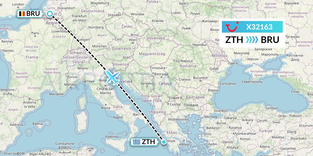 X32163 TUI fly Germany Flight Map: Zakynthos to Brussels
