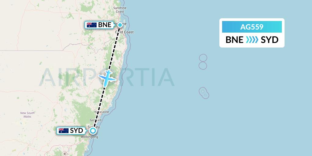 AG559 Aruba Airlines Flight Map: Brisbane to Sydney